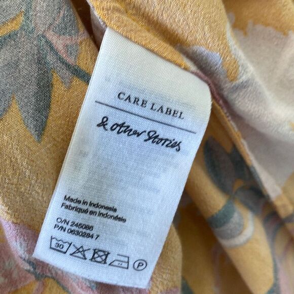 &‎ Other Stories Faux Wrap V-Neck Floral Mini Dress Yellow Size 6 - Picture 14 of 16